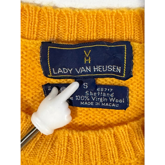 VTG Lady Van Heusen S Yellow Shetland Wool Cable Knit Sweater Vest Academia Gpa - Picture 4 of 7